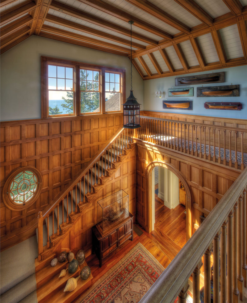 Stair Hall, HOUSE ON PENOBSCOT BAY, Maine, Peter Pennoyer Architects, neo-traditional Shingle Style summer house